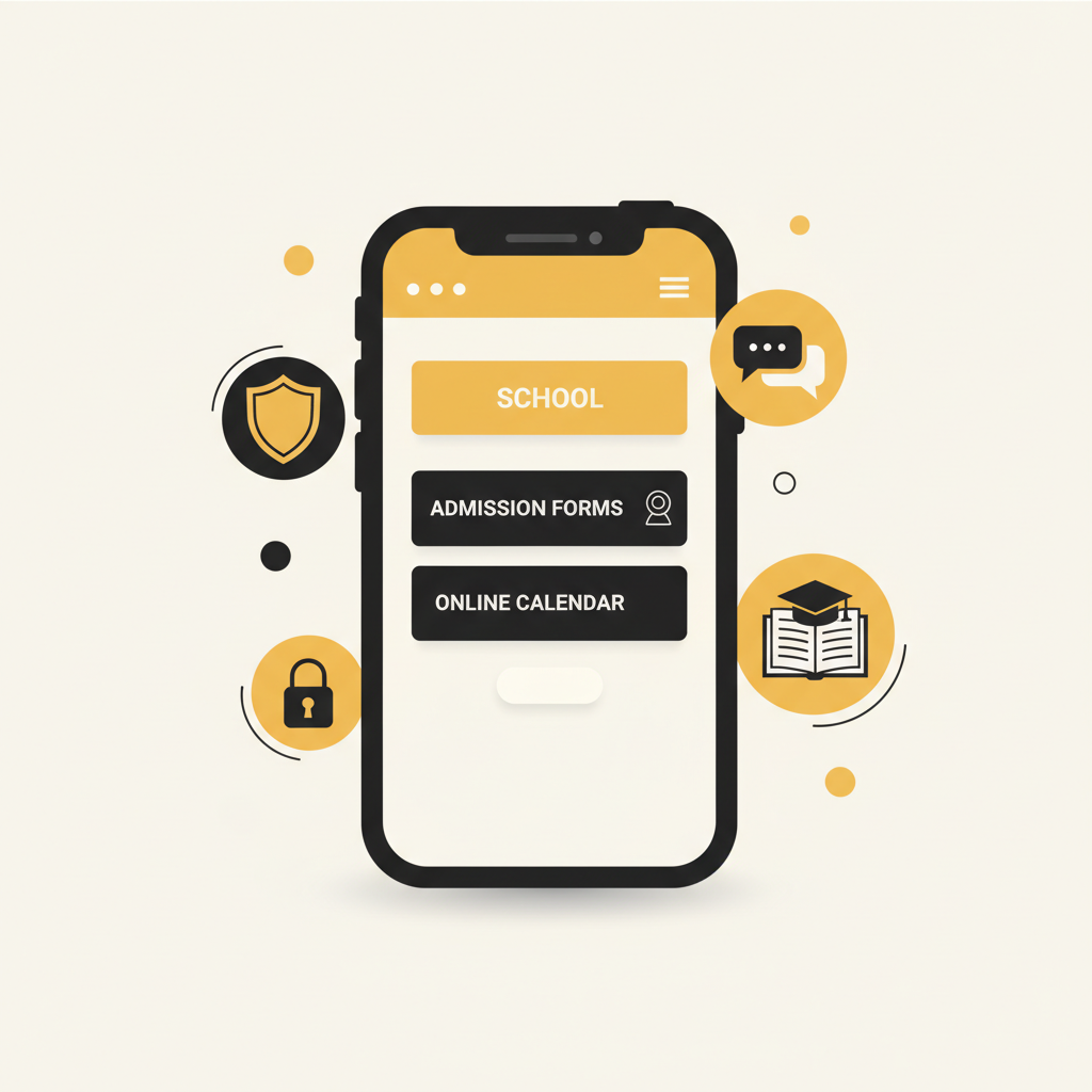 Mobile phone showing a school website with online admissions and calendar, illustrating key features for educational institutions.