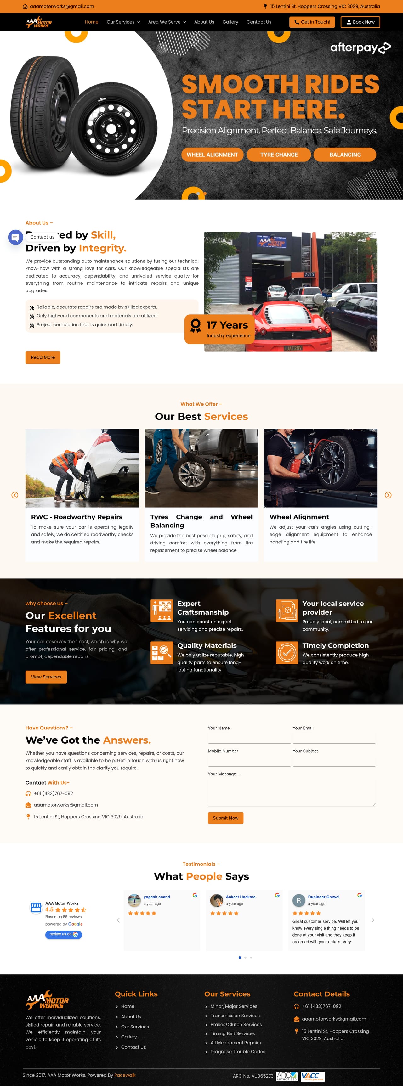 AAA Motor Works homepage on desktop